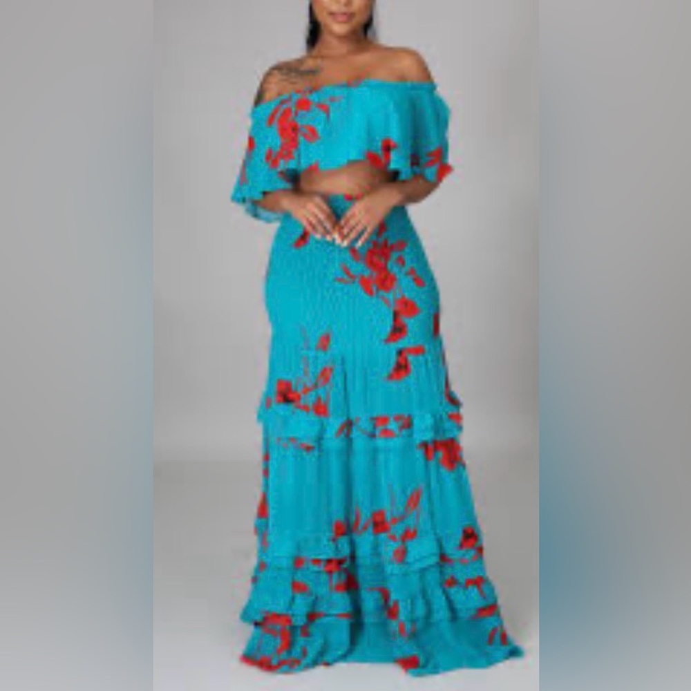 Maxi two pieces, green and red summer outfit - Picture 2 of 5
